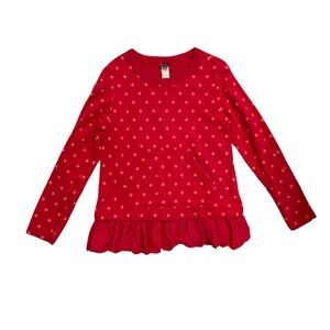 Tea Collection Red Polka Dot Girls Ruffle Hem Sweatshirt Top size 8